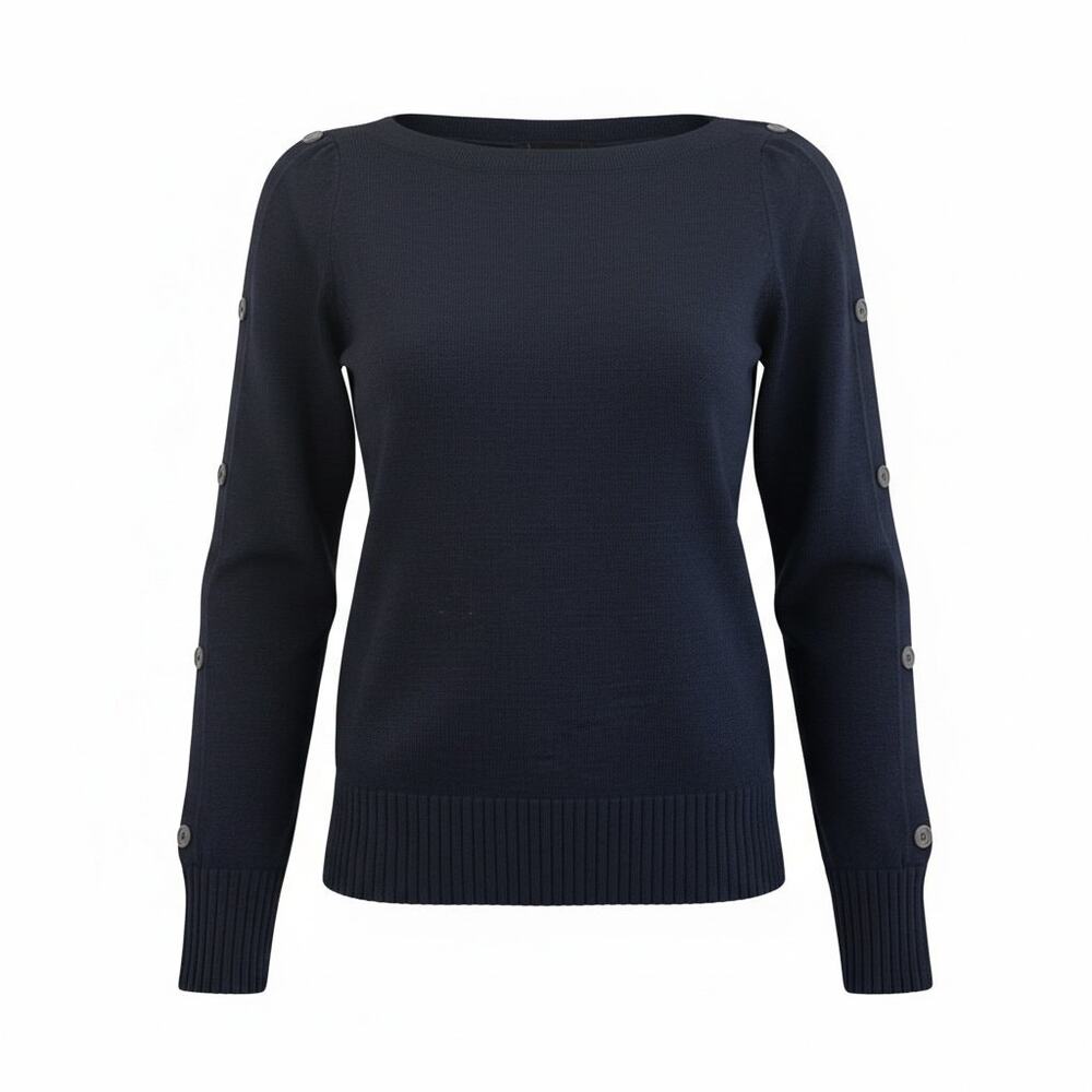 BCBGMAXAZRIA Runway Collection Navy Button Sleeve Sweater Size S